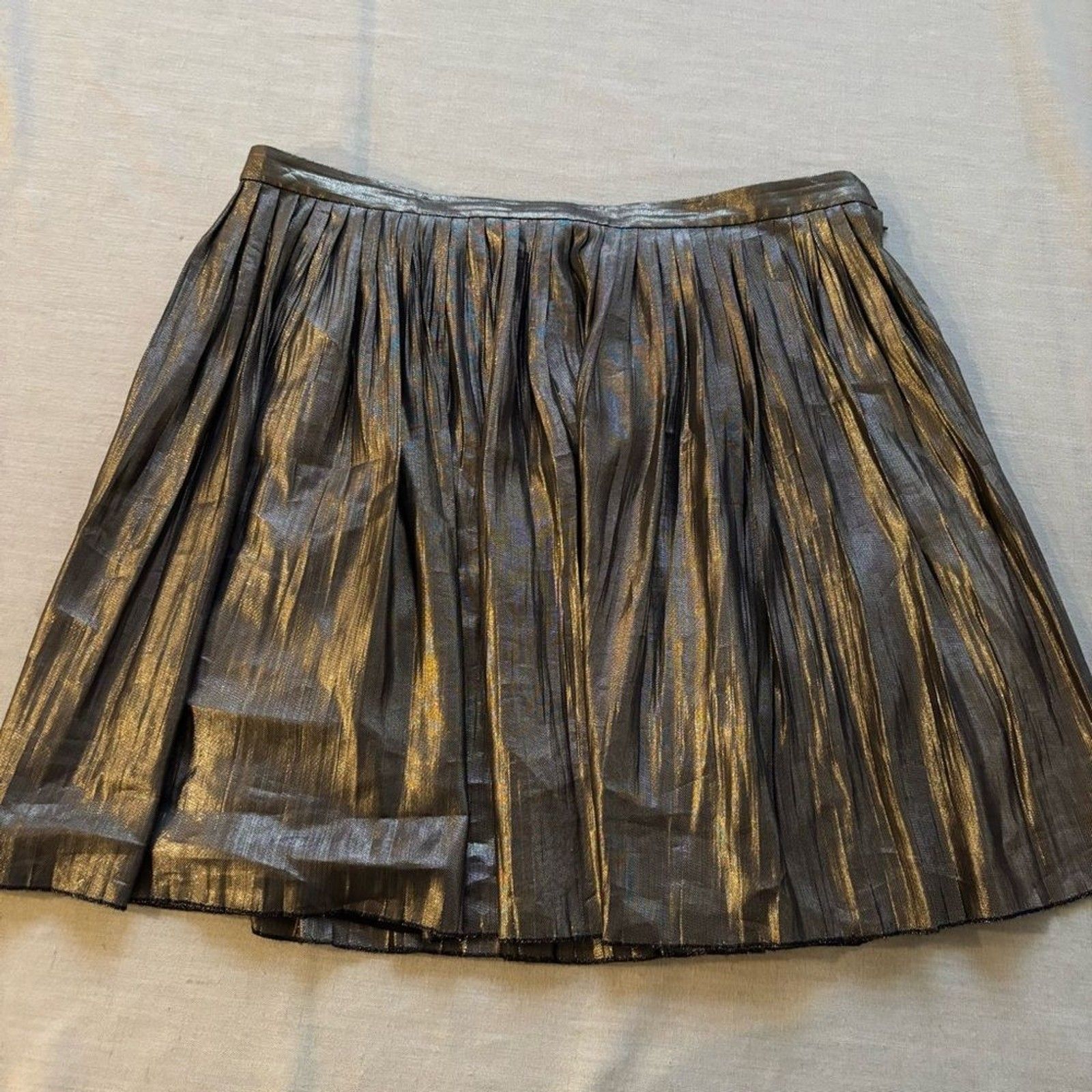 Tory Burch Gold Metallic Pleated Skirt Midi A-Line Size 10 | Party Chic